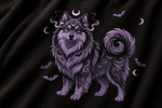 Finnish Lapphund Midnight Moon Bat Magic Graphic T-Shirt design close-up on a Finnish Lapphund t-shirt