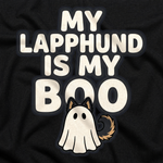 My Lapphund Is My Boo Halloween T-Shirt design close-up on a Finnish Lapphund t-shirt