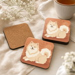 Cork backing and size of the Finnish Lapphund Cream Cozy Illustration Cork-Back Coaster Finnish Lapphund coaster