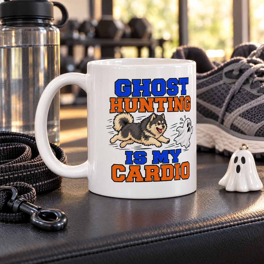 Finnish Lapphund Ghost Hunting Is My Cardio Halloween Mug Finnish Lapphund ceramic mug