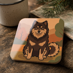 Glossy print detail on the Finnish Lapphund Autumn Portrait Illustration Cork-Back Coaster Finnish Lapphund coaster