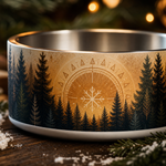 Solstice Spruce design detail on a Finnish Lapphund 32oz dog bowl