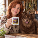 Finnish Lapphund First I Brew, Then I Herd Halloween Mug Finnish Lapphund mug in use, lifestyle photo