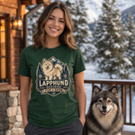 Finnish Lapphund Fur Over Snow Badge T-Shirt Finnish Lapphund t-shirt worn, lifestyle photo