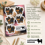 Specs and details for the Finnish Lapphund Daily Puppy Moods Sticker Sheet – Calm Smiles, Cozy Tiredness & Gentle Expressions Finnish Lapphund sticker sheet