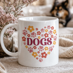 Glossy print detail on the Finnish Lapphund Mug Dogs Heart Floral Nordic Pet Gift Finnish Lapphund mug