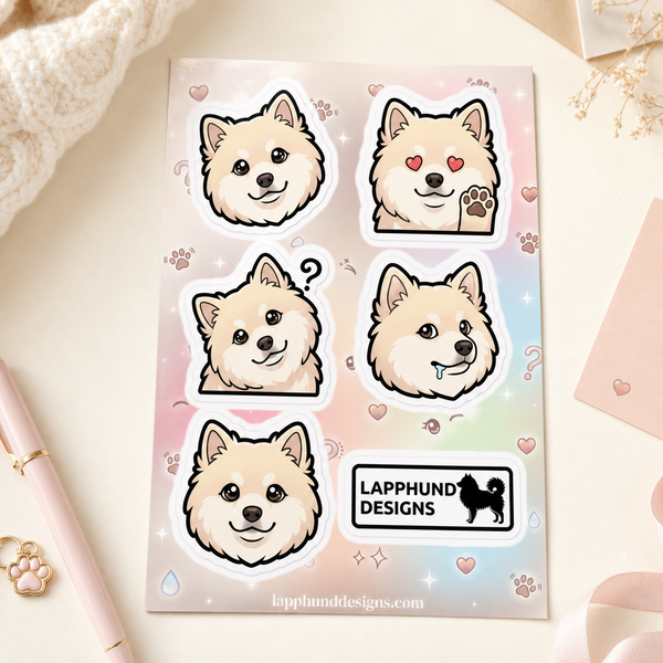 Finnish Lapphund Puppy Love Sticker Sheet – Sweet Faces, Hearts & Adorable Emotions Finnish Lapphund sticker sheet