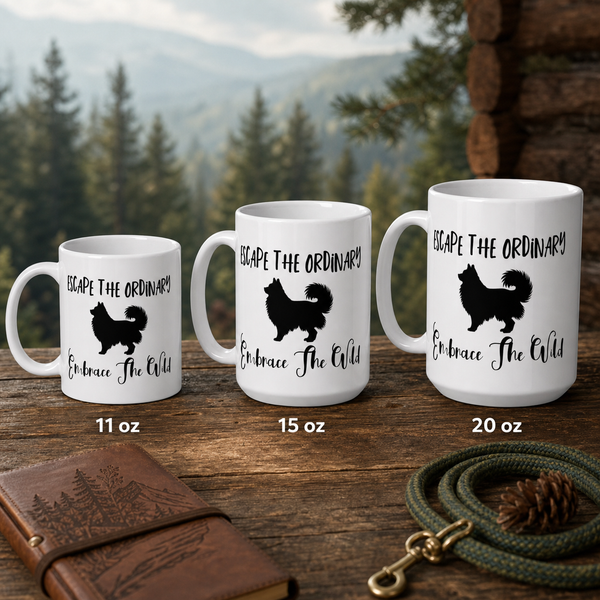 Finnish Lapphund Mug Escape Ordinary Embrace Wild Nordic Gift Finnish Lapphund mug size lineup, 11oz 15oz and 20oz
