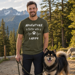 Adventure is Better with a Lappy T-Shirt – Perfect for Lapphund Owners & Outdoor Enthusiasts Finnish Lapphund t-shirt worn, lifestyle photo