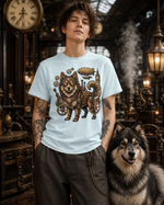 Finnish Lapphund Steampunk Chrono-Guardian Adventure T-Shirt Finnish Lapphund t-shirt worn, lifestyle photo