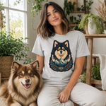 Finnish Lapphund Nordic Mountain Crest T-Shirt Finnish Lapphund t-shirt worn, lifestyle photo