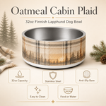 Oatmeal Cabin Plaid Finnish Lapphund 32oz dog bowl features and specs