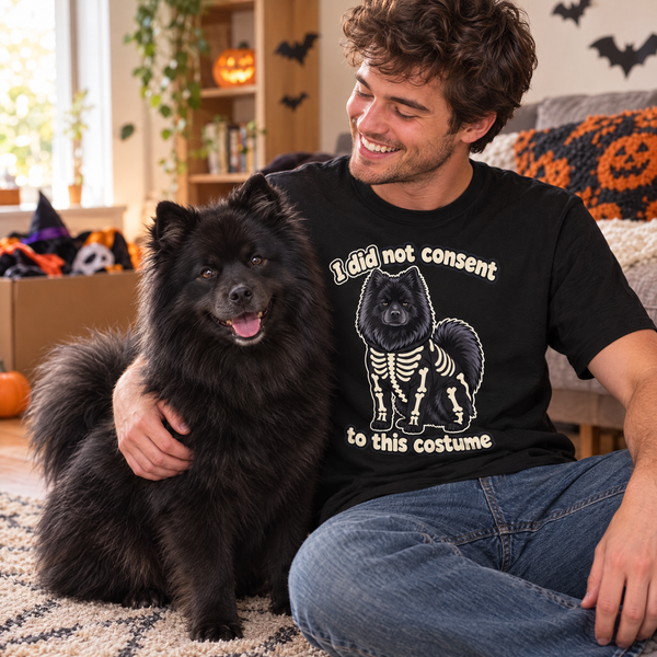 Finnish Lapphund I Did Not Consent to This Costume Halloween T-Shirt Finnish Lapphund t-shirt worn, lifestyle photo