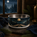 Midnight Spruce Moon Finnish Lapphund 32oz dog bowl in a cozy home setting