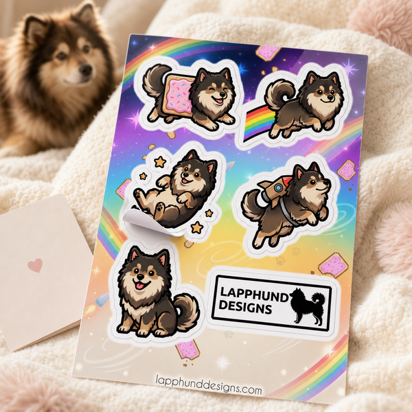 Individual peel detail of the Finnish Lapphund Whimsical Fantasy Sticker Sheet – Dreamy Adventures, Rainbows & Playful Magic Finnish Lapphund sticker sheet
