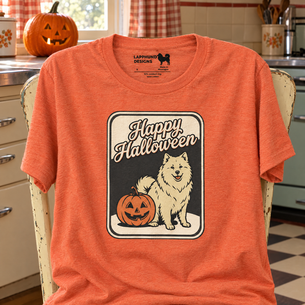 Finnish Lapphund Vintage Happy Halloween T-Shirt Finnish Lapphund t-shirt