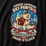 Finnish Lapphund Ski Pawtrol T-Shirt design close-up on a Finnish Lapphund t-shirt