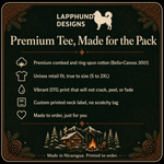 Bella+Canvas 3001 size and fit guide for the Finnish Lapphund Cabin Campfire Badge T-Shirt Finnish Lapphund t-shirt