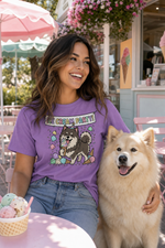 Finnish Lapphund Ice Cream Party T-Shirt Finnish Lapphund t-shirt worn, lifestyle photo