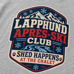Finnish Lapphund Apres-Ski Club T-Shirt design close-up on a Finnish Lapphund t-shirt