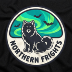Finnish Lapphund Northern Frights Halloween T-Shirt design close-up on a Finnish Lapphund t-shirt