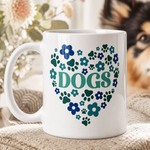 Glossy print detail on the Finnish Lapphund Mug Dogs Heart Blue Floral Nordic Gift Finnish Lapphund mug