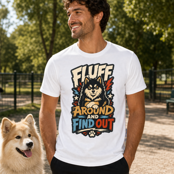 Finnish Lapphund Fluff Around And Find Out T-Shirt Finnish Lapphund t-shirt worn, lifestyle photo