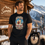 Finnish Lapphund Ski Pawtrol T-Shirt Finnish Lapphund t-shirt worn, lifestyle photo