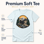 Bella+Canvas 3001 size and fit guide for the Finnish Lapphund Sunrise Summit Leap T-Shirt Finnish Lapphund t-shirt