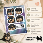Specs and details for the Finnish Lapphund Sad Expressions Sticker Sheet – Teary Eyes, Comfort Moments & Emotional Faces Finnish Lapphund sticker sheet