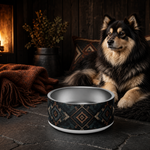 Lappy Lodge Noir Finnish Lapphund 32oz dog bowl in a cozy home setting