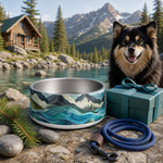 Blue Pool Adventure Finnish Lapphund 32oz dog bowl gift scene