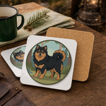 Cork backing and size of the Finnish Lapphund Black and Tan Standing Badge Cork-Back Coaster Finnish Lapphund coaster