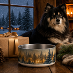 Cabin Window Glow Finnish Lapphund 32oz dog bowl gift scene