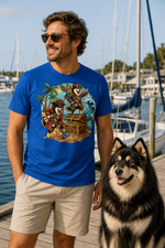 Finnish Lapphund Pirate Treasure Island Adventure Illustration T-Shirt Finnish Lapphund t-shirt worn, lifestyle photo