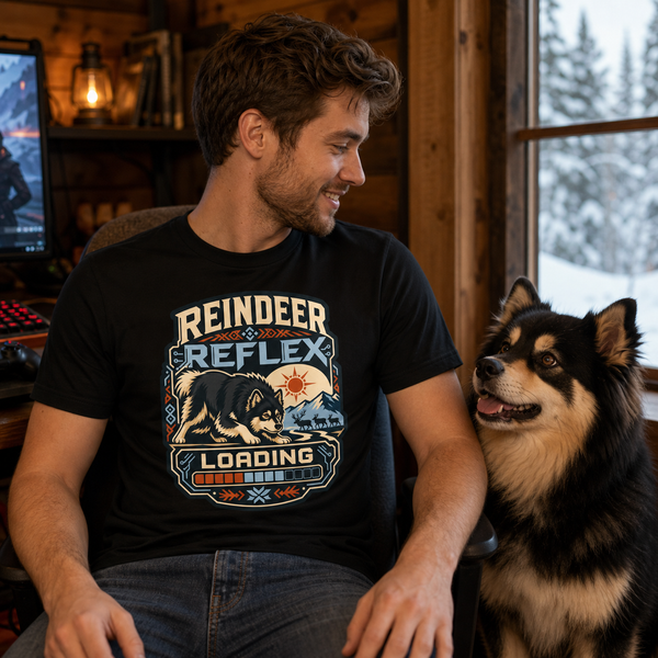 Finnish Lapphund Reindeer Reflex Loading T-Shirt Finnish Lapphund t-shirt worn, lifestyle photo