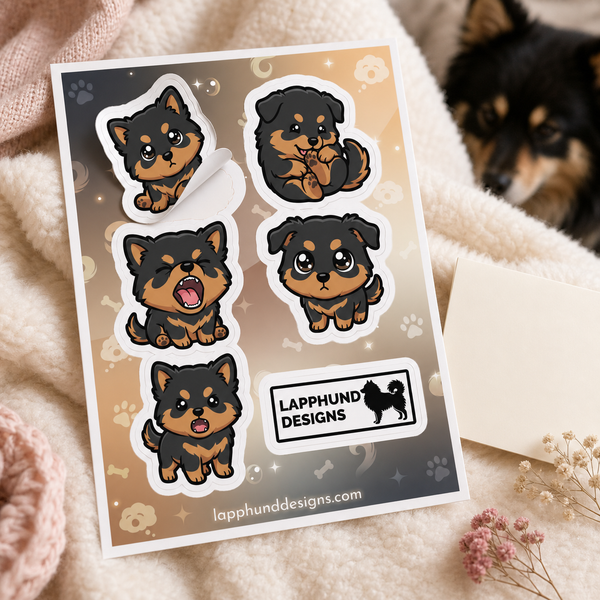 Individual peel detail of the Finnish Lapphund Puppy Reactions Sticker Sheet – Cute Faces, Big Feelings & Expressions Finnish Lapphund sticker sheet
