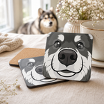 Cork backing and size of the Finnish Lapphund Wolf Sable Face Cork-Back Coaster Finnish Lapphund coaster