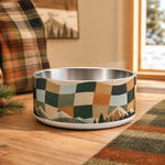 Retro Alpine Checker Finnish Lapphund 32oz dog bowl in a cozy home setting