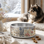 Wildflower Snowdrift Finnish Lapphund 32oz dog bowl gift scene