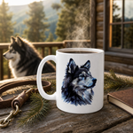 Finnish Lapphund Mug Wild Nordic Wolf Profile Dog Gift Finnish Lapphund mug in use