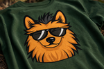 Finnish Lapphund Cool Shades Outdoor Adventure Graphic T-Shirt design close-up on a Finnish Lapphund t-shirt