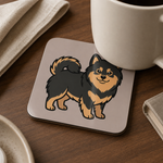 Finnish Lapphund Friendly Icon Illustration Cork-Back Coaster Finnish Lapphund cork-back coaster in use on a table