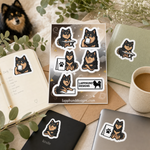 Finnish Lapphund Cozy Routine Sticker Sheet – Coffee Breaks, Calm Workdays & Relaxed Poses Finnish Lapphund stickers applied in real use