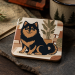 Glossy print detail on the Finnish Lapphund Cozy Home Illustration Cork-Back Coaster Finnish Lapphund coaster