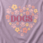 Floral Dogs Heart Finnish Lapphund T-Shirt - Paws & Flowers design close-up on a Finnish Lapphund t-shirt