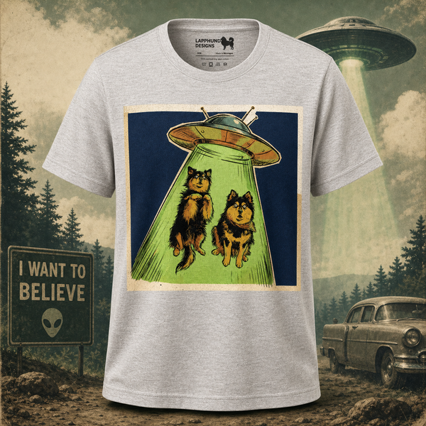 Finnish Lapphund UFO Encounter T-Shirt Finnish Lapphund t-shirt