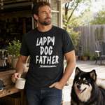 Lappy Dog Father Finnish Lapphund T-Shirt - For Proud Lapphund Dads Finnish Lapphund t-shirt worn, lifestyle photo