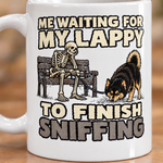 Printed design close-up on the Finnish Lapphund Waiting for My Lappy to Finish Sniffing Halloween Mug Finnish Lapphund mug