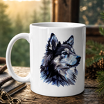 Glossy print detail on the Finnish Lapphund Mug Wild Nordic Wolf Profile Dog Gift Finnish Lapphund mug